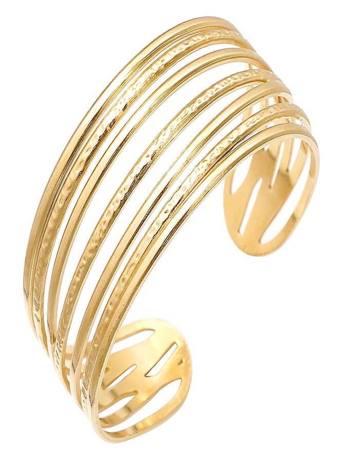 Wovanoo Multi-layer Cuff Bracelet for Women Cross Wire Bracelets Open Wide Cuff Gold Bangle Bracelet 2 - Image 1